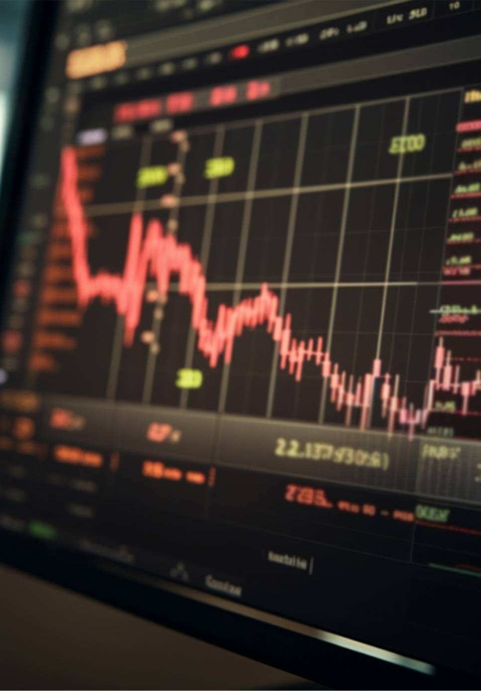 Close-up of a desktop displaying market volatility charts.