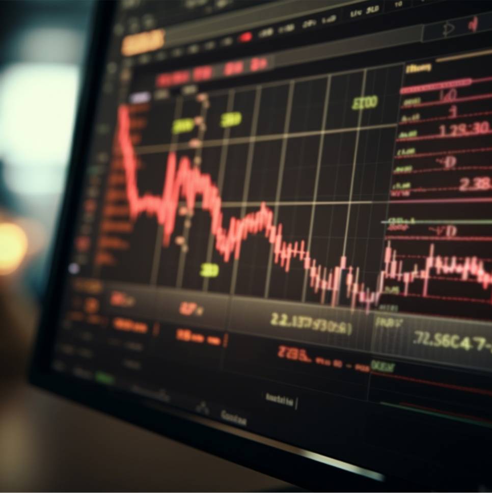 Close-up of a desktop displaying market volatility charts.