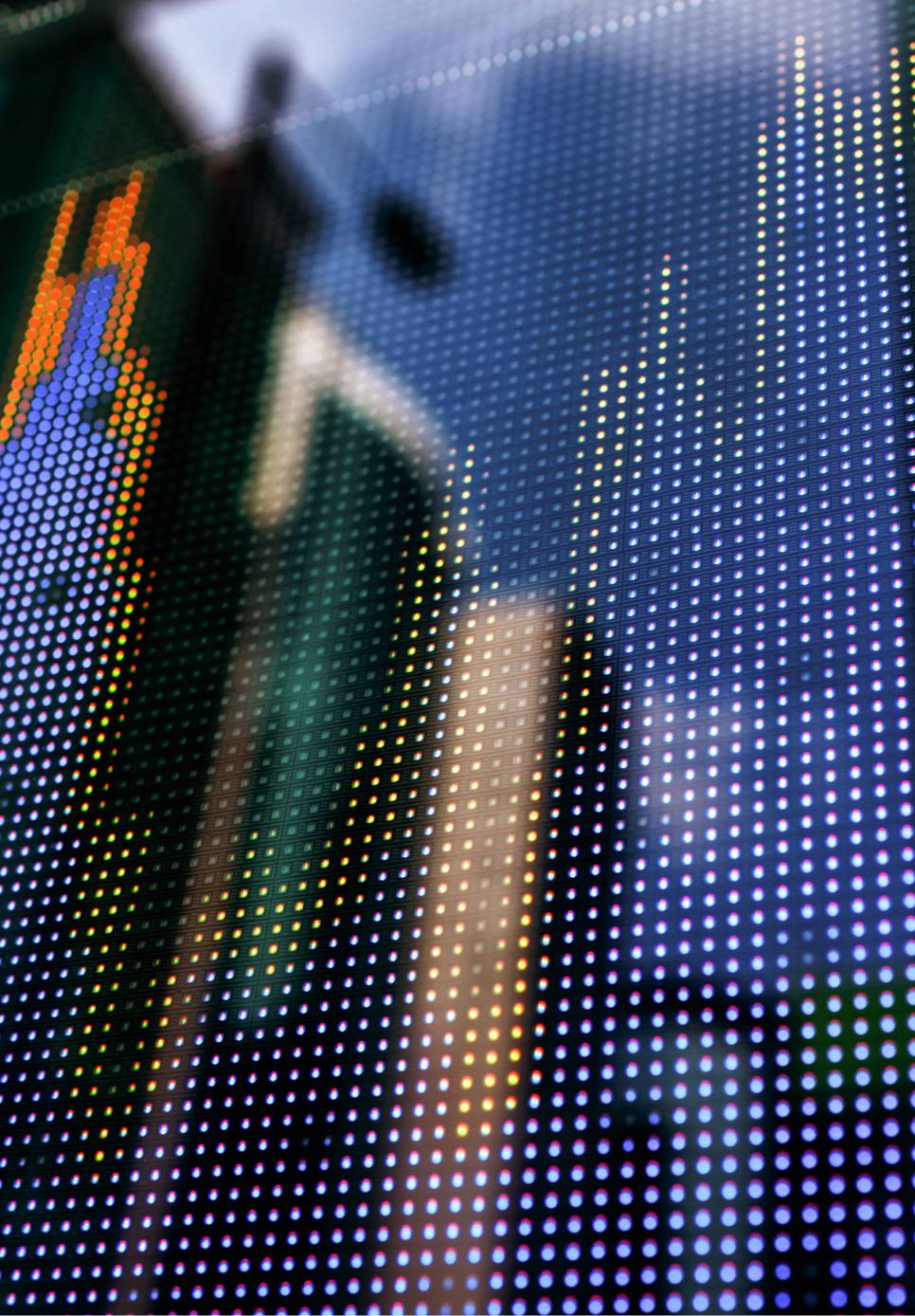 LED light display depicting a city panorama.