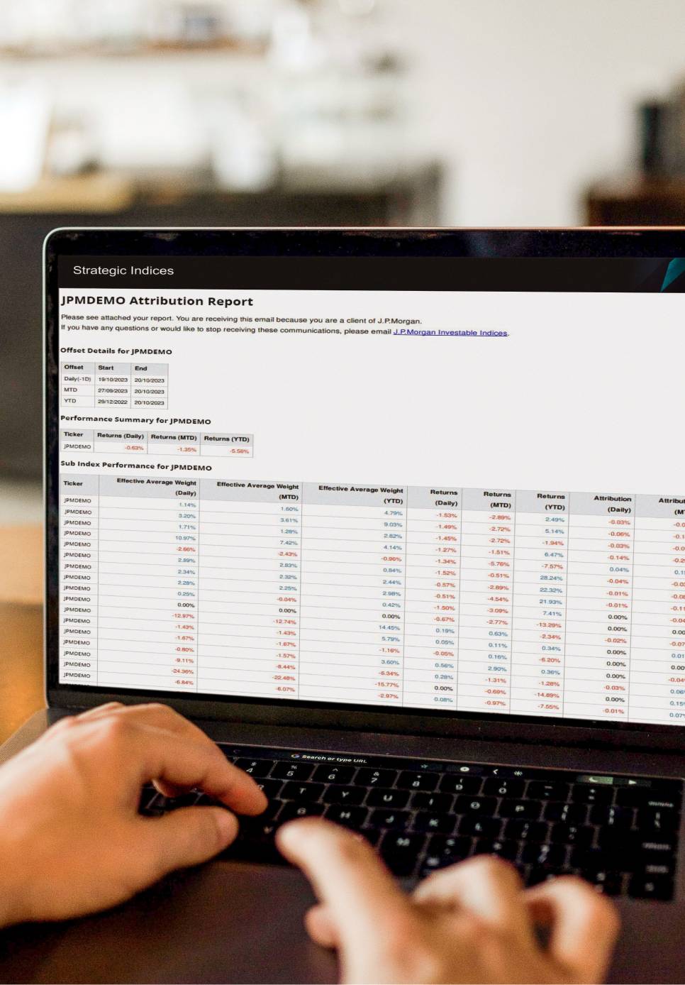 Laptop screen displaying the Strategic Indices application.