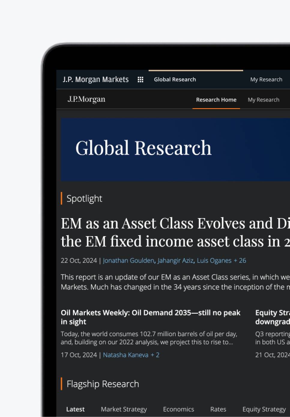 Tablet screen displaying Global Research homepage.