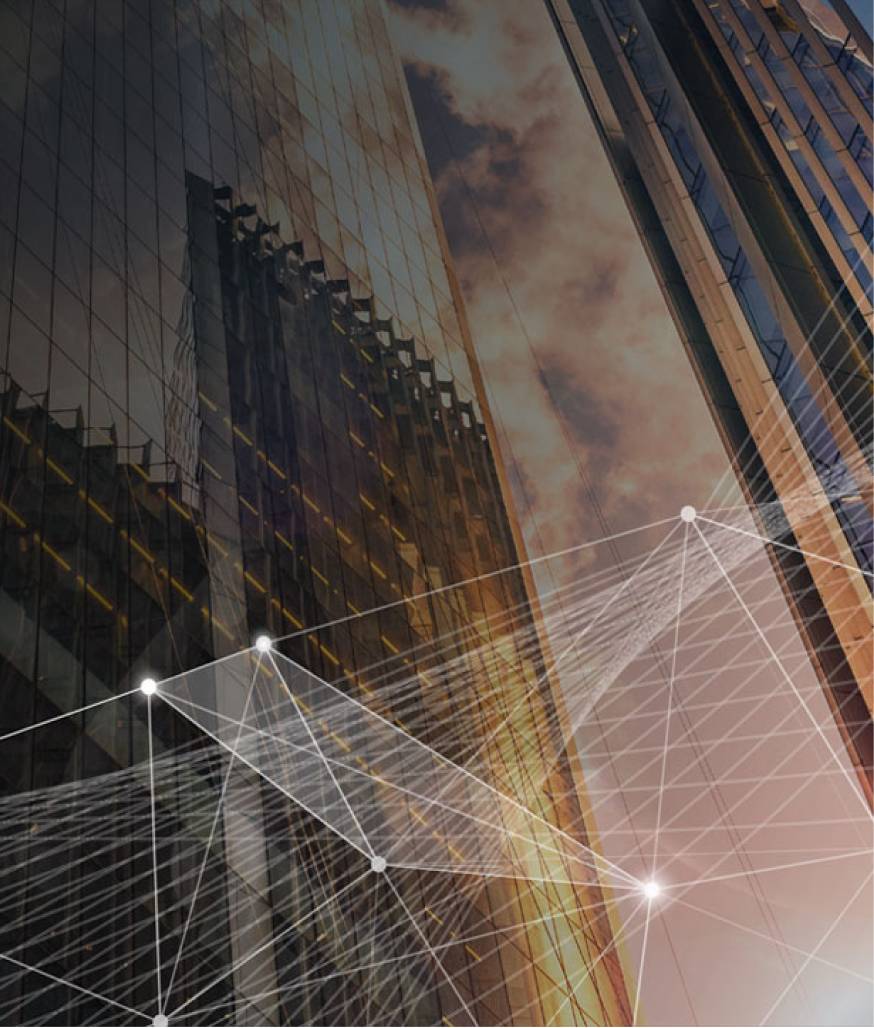 Abstract image of market volatility movements overlaid on continent shapes.